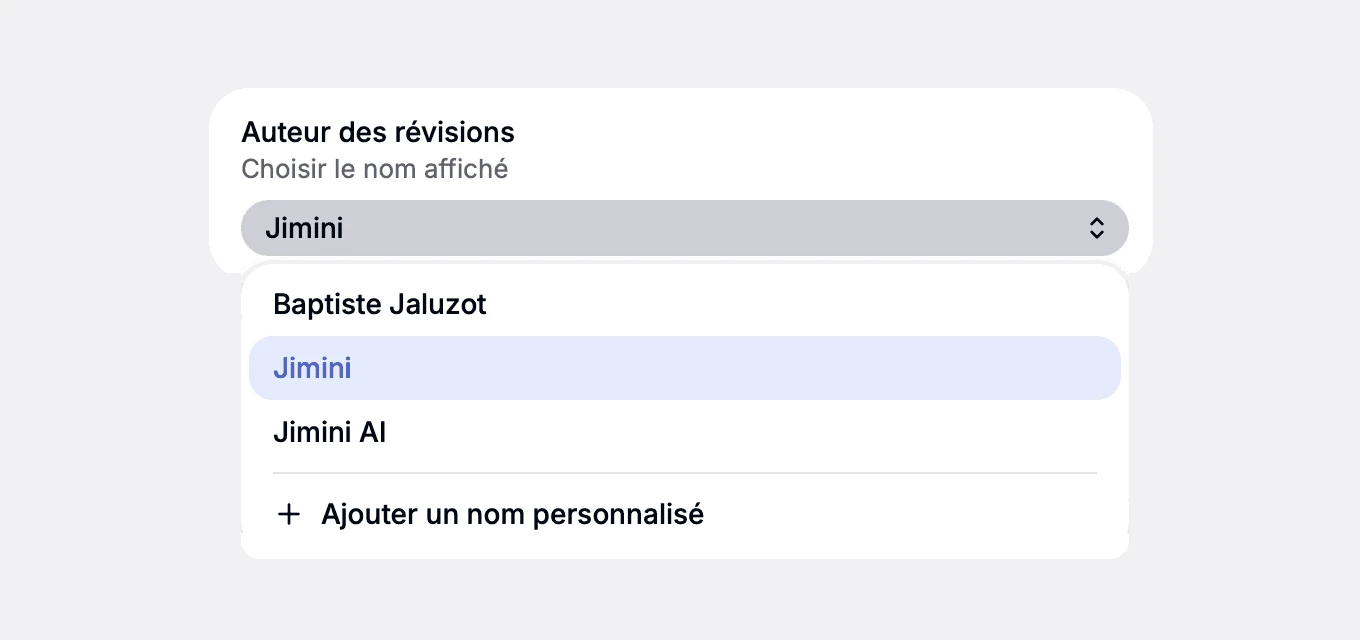 Le réglage Auteur des révisions dans Jimini pour Word : choisir le nom affiché
