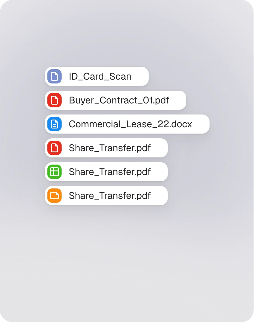 A list of imported files in PDF, Word and Excel formats