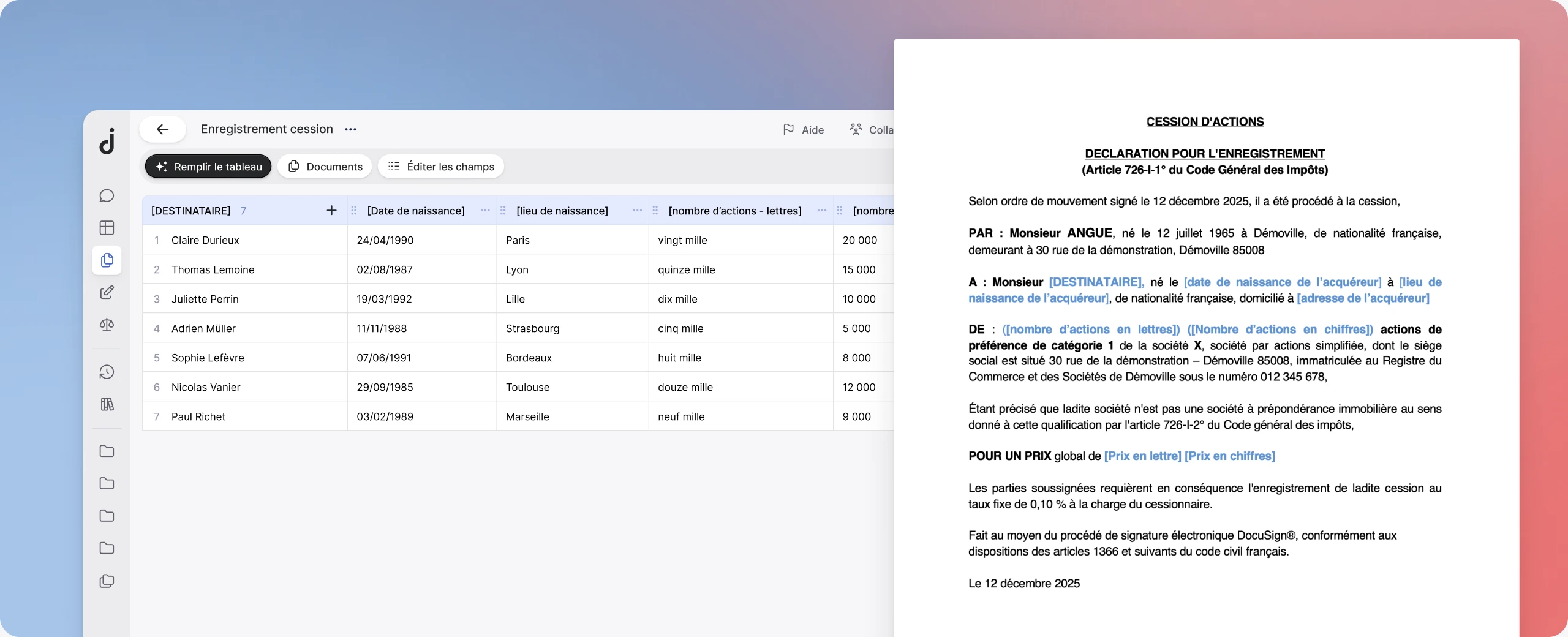 Jimini génère des documents individualisés à partir d’un tableau de destinataires
