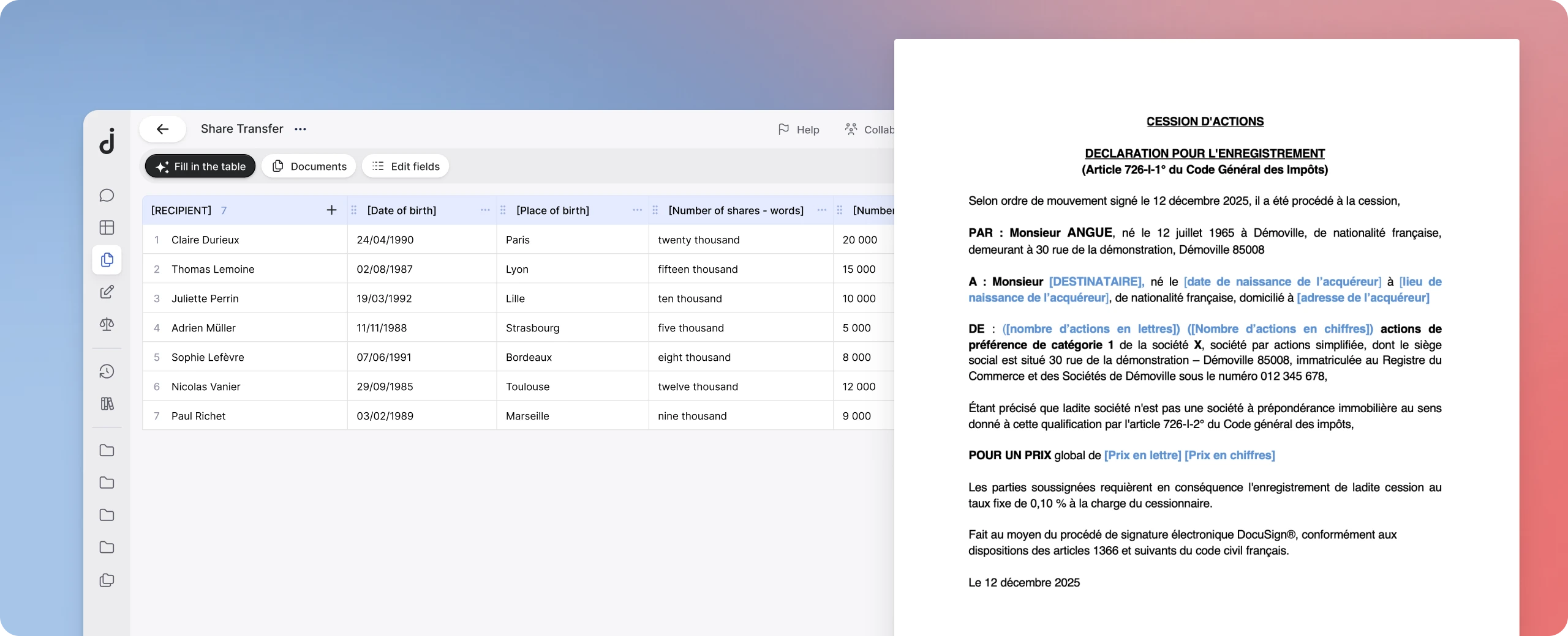 Jimini generates individualised documents from a recipient table
