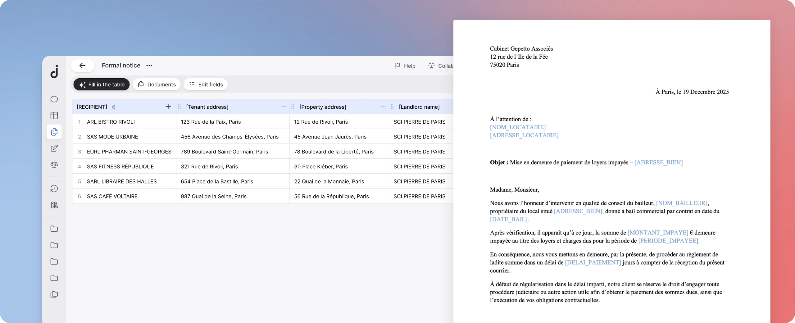 Jimini generates individualised documents from a recipient table