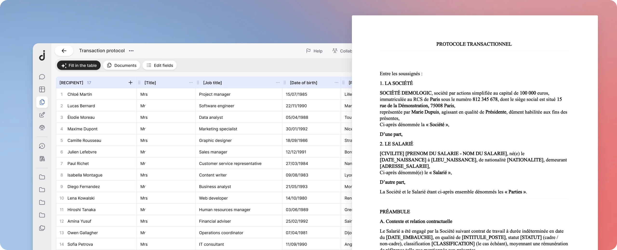 Jimini generates individualised documents from a recipient table