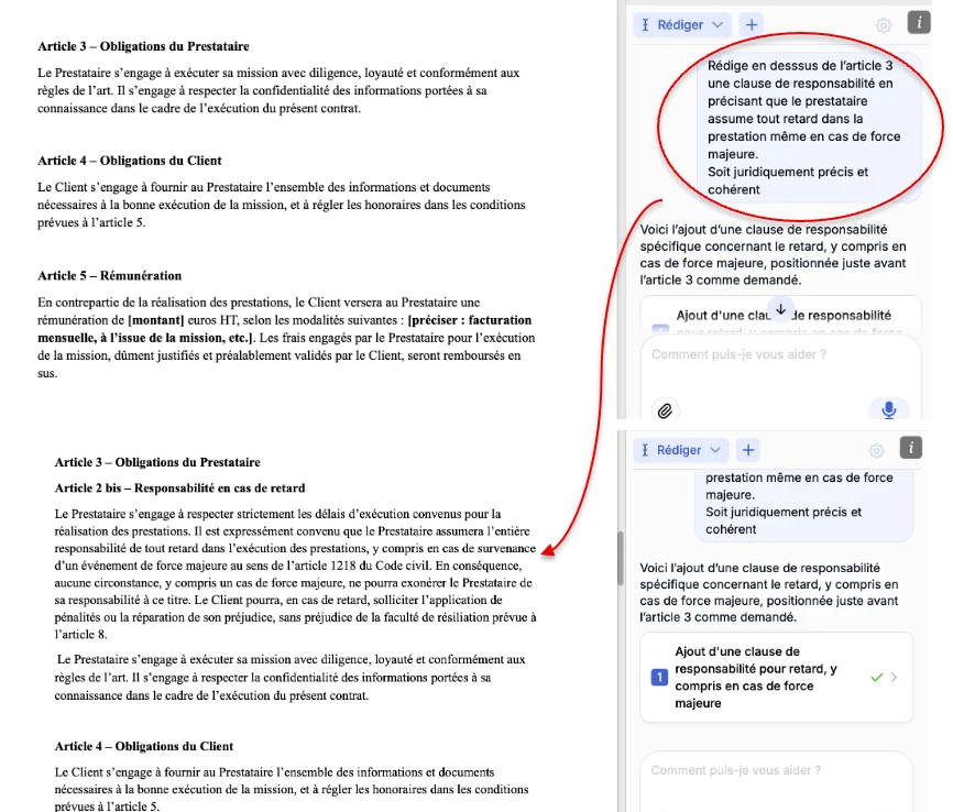 Ajout d’une clause de responsabilité dans un contrat avec Jimini dans Word