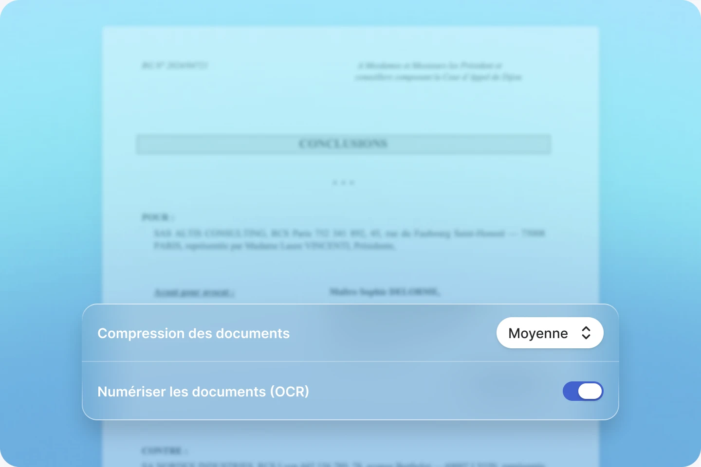 Aperçu d'un document juridique en cours d'optimisation : compression des documents et numérisation (OCR)