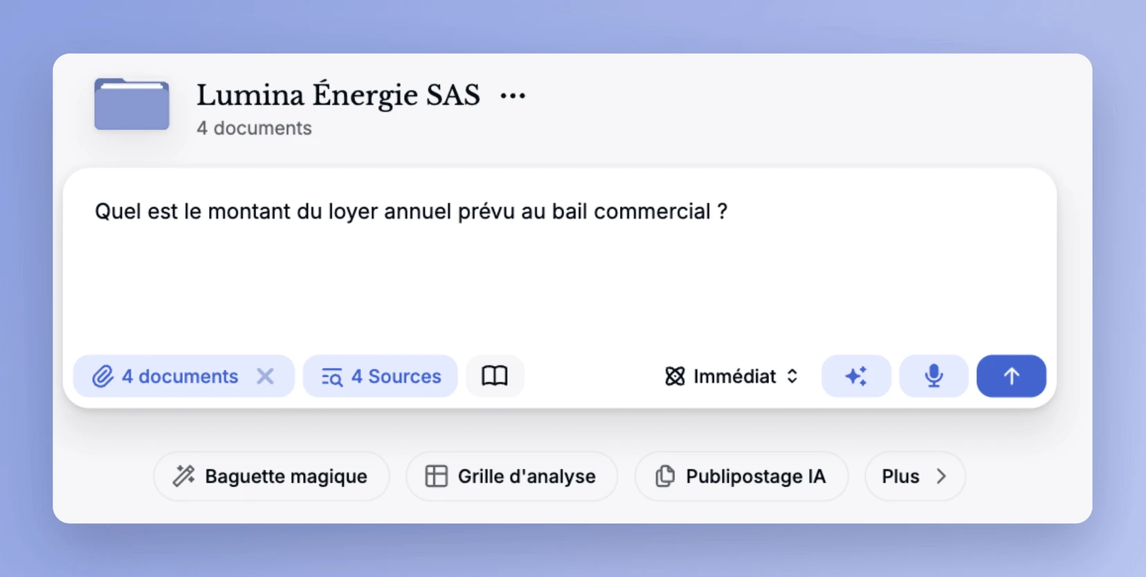 La page d'un dossier dans Jimini : la question est posée, les pièces du dossier sont déjà attachées