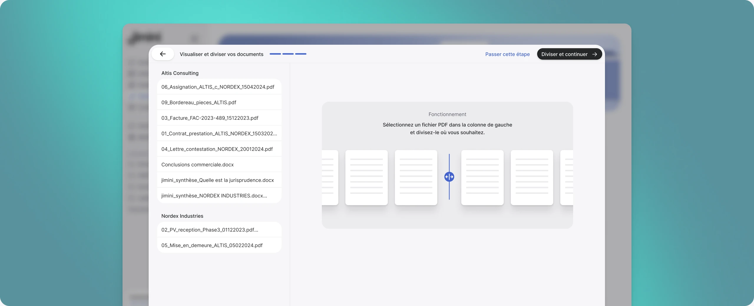 Outil de découpe : visualiser et diviser les documents d'un dossier