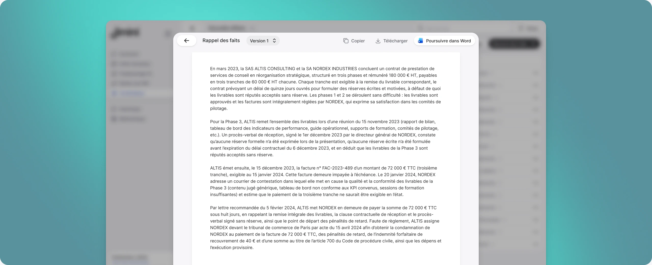 Rappel des faits généré à partir des pièces du dossier