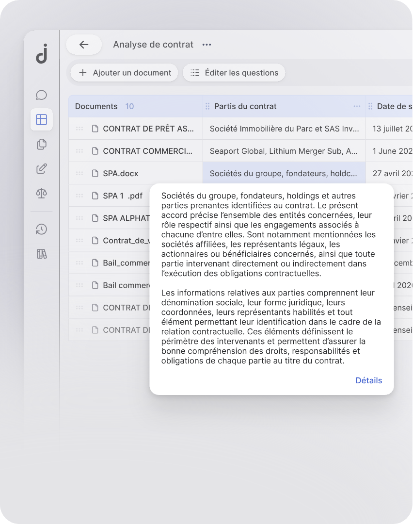 La grille remplie dans Jimini, avec l'extrait source affiché au-dessus d'une cellule