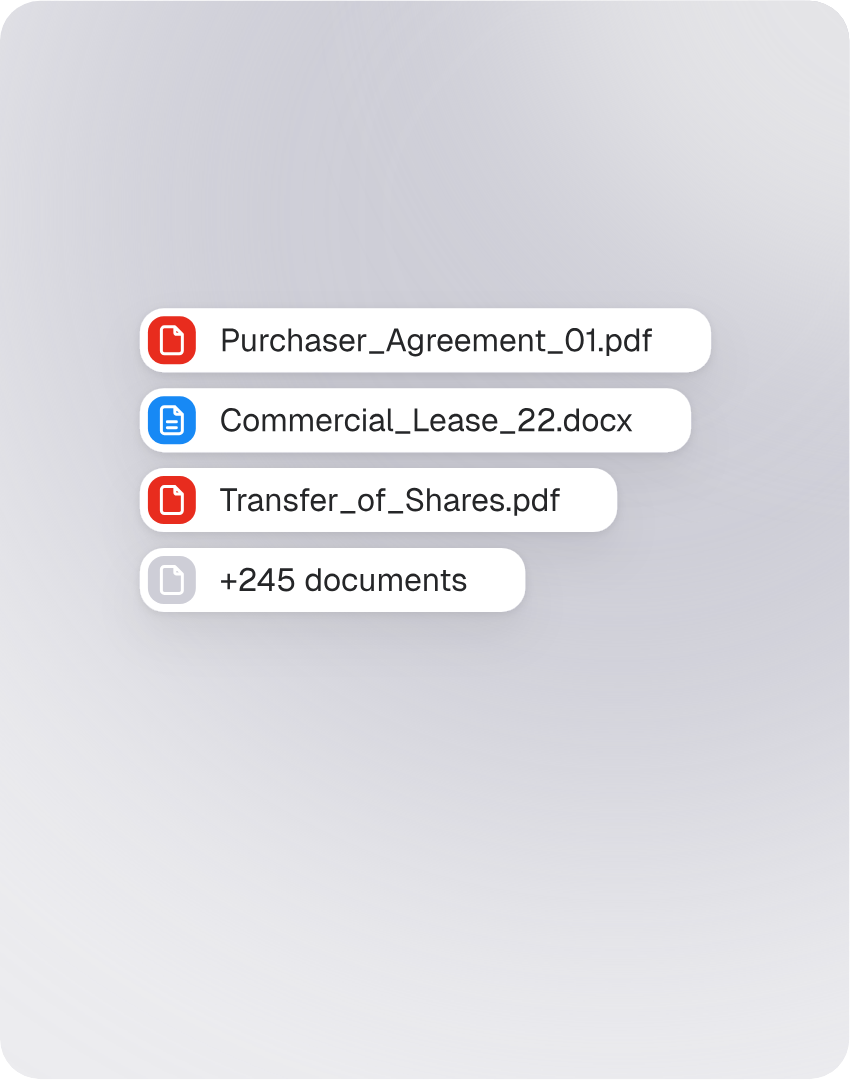 PDF and Word files dropped into Jimini, with a "+245 documents" counter