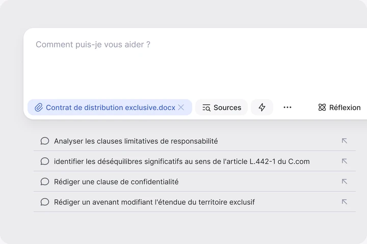 Module de prompt Jimini proposant des suggestions de prompts juridiques