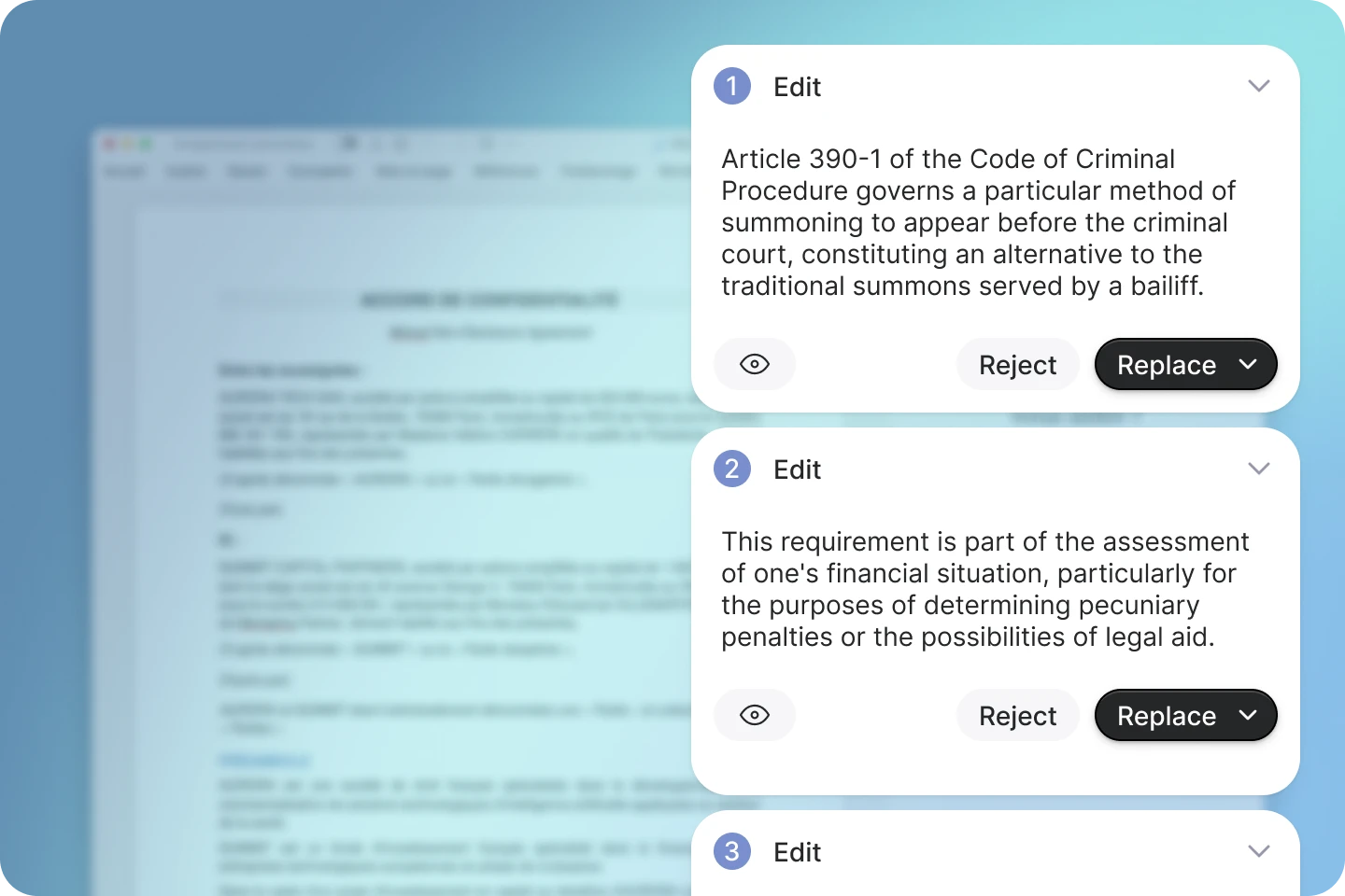 Edits suggested by Jimini in a Word document, ready to accept or reject