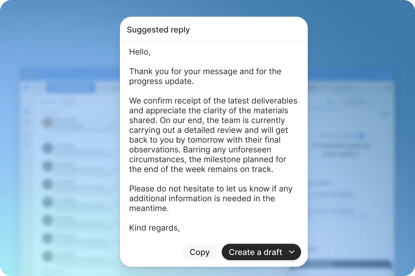 Reply drafted by Jimini in Outlook