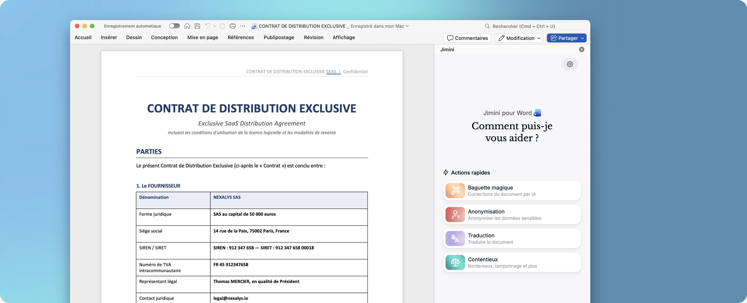Jimini pour Word : l'agent juridique directement dans un document Word